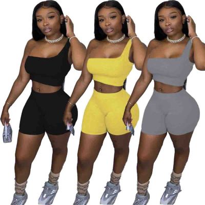 Women Summer Casual Solid Color Crop Top And Shorts Two-Piece Set