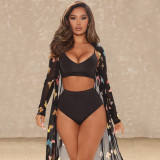 women's clothing fashion mesh printing swimsuit women's three-piece shawl