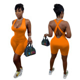 Women's Sexy Cross Halter Backless High Elastic Solid Color Ladies Jumpsuit