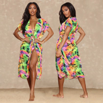 women's clothing beach skirt digital printing bikini three-piece shawl