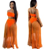 Women's pleated mesh see-through sexy strapless two-piece skirt set