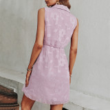 Summer Women Fashion Jacquard Sleeveless Solid Color Dress