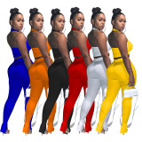 Women's Solid Color Halter Tube Top + Split Pencil Pants Set