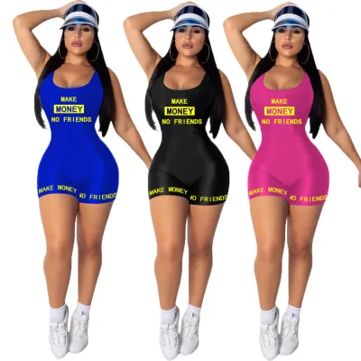 Summer Women Sleeveless Letter Print Romper