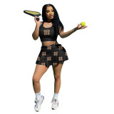 Women's Cropped Pleated Skirt Cheerleading Two-Piece Tennis Sports Set