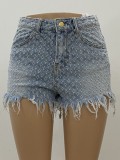 Women Summer Blue Pencil Pants High Waist Zipper Fly Solid Tassel Short Regular Jeans Shorts