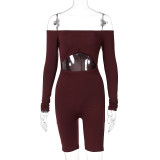 women's spring off-shoulder long-sleeved hollow Out sports jumpsuit