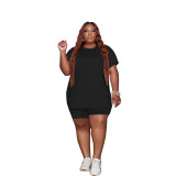 Plus Size Women Leisure Short Sleeve Top And Shorts Two-Piece Set