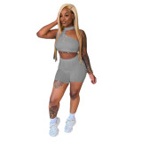 Summer women's sexy casual solid color shorts two-piece women's summer