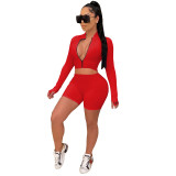 Small embroidered high elastic Ribbed tight sports two-piece set
