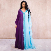 Women Spring Muslim Loose Contrast Color Robe Long Dress
