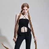 Women Summer Halter Neck Tie Fungus Edge Sexy Backless Tight-Fitting Vest