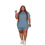 Plus Size Women Leisure Short Sleeve Top And Shorts Two-Piece Set