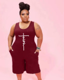 Plus Size Women Summer Casual Printed Jumpsuit