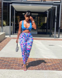Women Summer Sexy Fashion Sleeveless Crop Top And Print Pant Two Piece Set