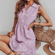 Summer Women Fashion Jacquard Sleeveless Solid Color Dress