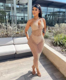 women's sexy solid color see-through mesh beach dress