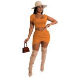 Women Summer Sexy Solid Crop Top And Mini Dress Two Piece Set