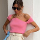 Summer women's fashion one-shoulder square-neck sexy slim cropped navel short-sleeved T-shirt women