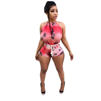 Women Summer Sexy Skinny Sexy Backless Print Romper