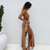 Spring and summer backless strappy slit sexy long skirt holiday party suspender dress