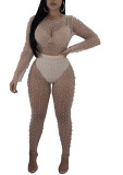 Summer mesh sexy Stylish See Through beaded two-piece set (without Bikini Set)