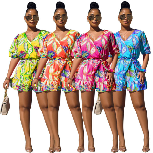 Ladies Sexy Ladies Summer Beach Sexy Print Half Sleeve Jumpsuit