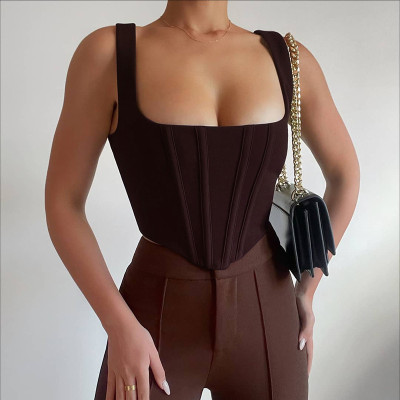 Spring and summer ladies elegant sexy vest slim square collar solid color waist corset