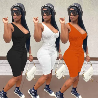 Women's Solid Color Sleeveless Ribbed Jumpsuit