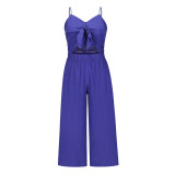 Sexy Suspender Jumpsuit Summer Casual Beach Lazy Wide Leg Straight Cropped Pants Suit Ladies
