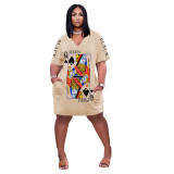 Plus Size Women's poker print Skirt Dress