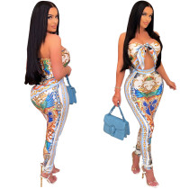 Women's Fashion Totem Positioning Print Tube Top Two-piece Suit