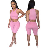 Spring/Summer Women's Solid Color Vest Sports Yoga Suit Two-Piece Set