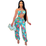 Women's personalized print sexy tube top suspenders loose leggings two-piece set