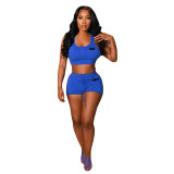 Women's Solid Color Cropped Sling Sports Two-Piece Suit