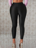 Women's Solid Color Pleated Design Sexy Leggings