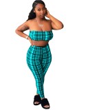 Sexy tube top sleeveless outer wear retro plaid sexy shirt short trousers two-piece set
