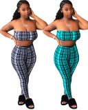 Sexy tube top sleeveless outer wear retro plaid sexy shirt short trousers two-piece set