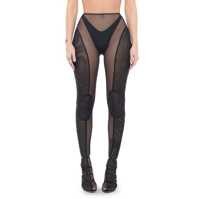 Summer women's sexy mesh see-through high waist slim fit slim breathable pantyhose casual pants