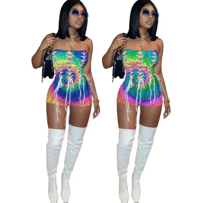 Fashion Women's Spring/Summer Casual Positioning Print Sleeveless Hollow Bandage Jumpsuit