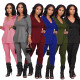 Women's sexy solid color V-neck split loose two-piece nightclub suit