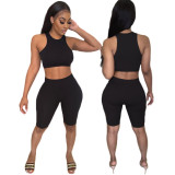 Spring/Summer Women's Solid Color Vest Sports Yoga Suit Two-Piece Set