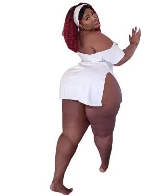 Plus Size Sexy One-Neck Letter Print Slit Dress