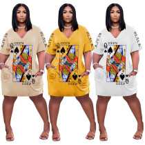 Plus Size Women's poker print Skirt Dress