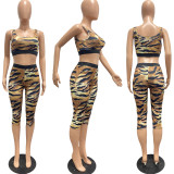 Ladies Casual Sexy Vest Print Cropped Pants Two Piece Set