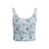 Summer character print camisole sexy U back cropped outdoor wear short top women