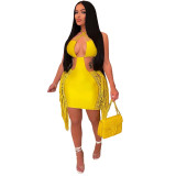 Summer women's sexy hollowed-out low-cut suspenders halter neck halter high-waist tight-fitting bodycon dress