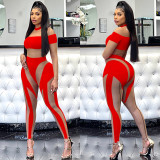 Fashion Sexy Nightclub Tight Mesh See-Through Long Sleeve Trousers Jumpsuit Women