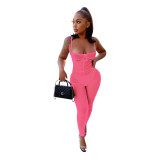 Women's Mesh Solid Color Pleated Jumpsuit with Panties