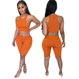Spring/Summer Women's Solid Color Vest Sports Yoga Suit Two-Piece Set